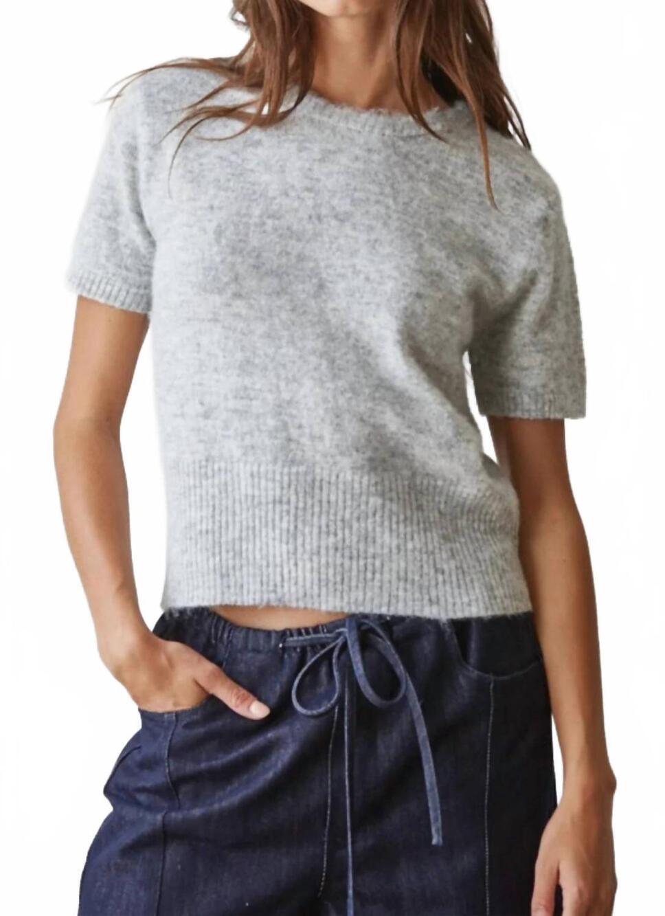 NEW BY TOGETHER short sleeve sweater in light heather gray